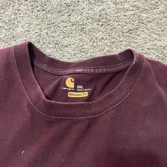 Carhartt Mens 2XL XXL Big Tall Maroon Distressed Short Sleeve T-Shirt Loose Fit - Picture 6 of 7